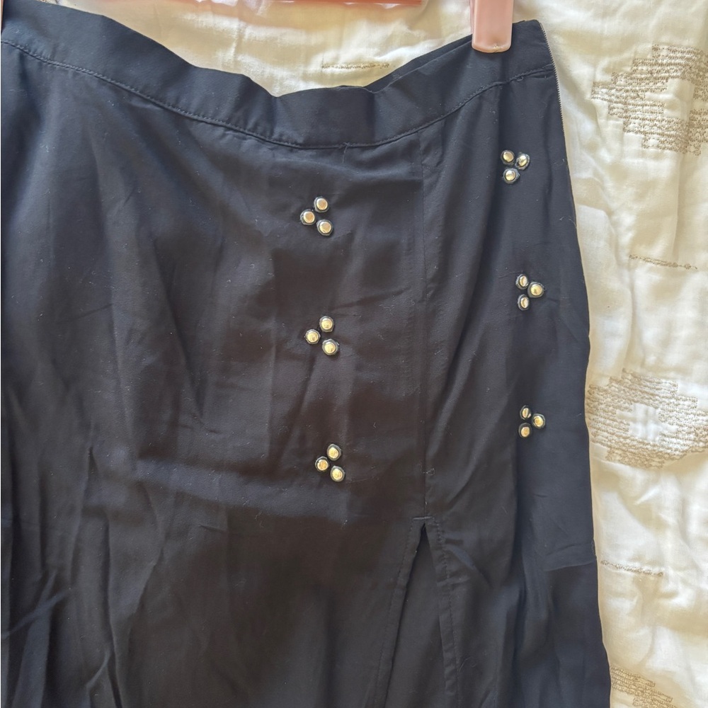Dolls Kill Widow Black Studded Maxi skirt with high slit - Picture 2 of 3